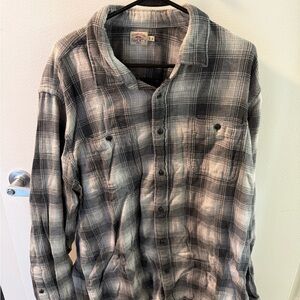 Faherty Charcoal and Cream Plaid Button Down Shirt